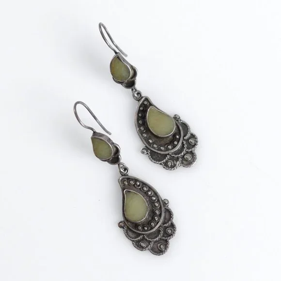 Vintage Sterling Silver Earrings Green Gemstones - Picture 3 of 6
